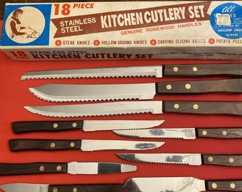 Vintage New 11 PCs Kitchen Cutlery Set Walgreens Stainless Steel Serrated JAPAN