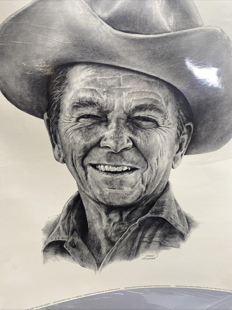 Ronald Reagan Cowboy Print 1981 “Reagan Country” Print By Artist Gary Giuffre afbeelding 8