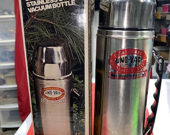 Vintage Uno-Vac Unbreakable Stainless Vacuum Bottle Thermos 1QT W/Box (E1)