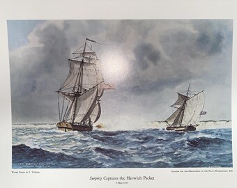 VTG Surprise Captures the Harwich Packet Print Of Watercolor By E. Tufnell 16x20