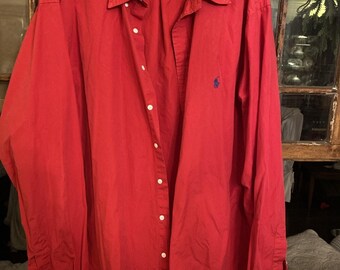 Ralph Lauren Polo Shirt Mens 2XLT Red Long Sleeve Button Down Cotton Classic Fit