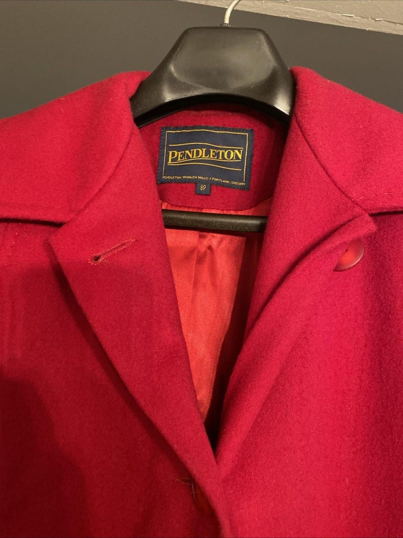Trench-coat rouge Pendleton VTG 100 % laine mérinos Taille 8P image 4