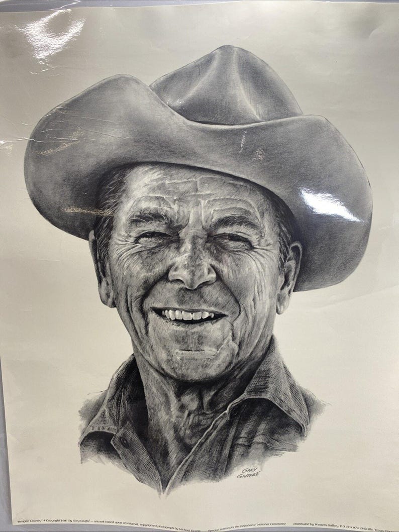 Ronald Reagan Cowboy Print 1981 “Reagan Country” Print By Artist Gary Giuffre afbeelding 1