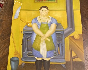 Unsigned Fernando Botero “The Maid” Painting On Canvas 24” X 20”
