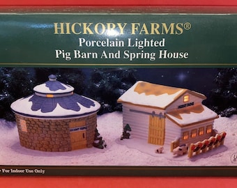 Kurt S. Adler Hand Crafted Hickory Farms Porcelain Pig Barn and Spring house VTG