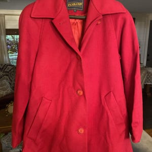 Trench-coat rouge Pendleton VTG 100 % laine mérinos Taille 8P image 2