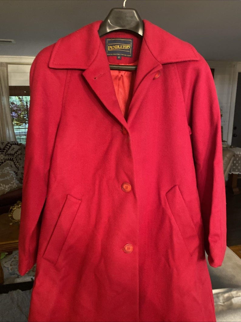 Trench-coat rouge Pendleton VTG 100 % laine mérinos Taille 8P image 2