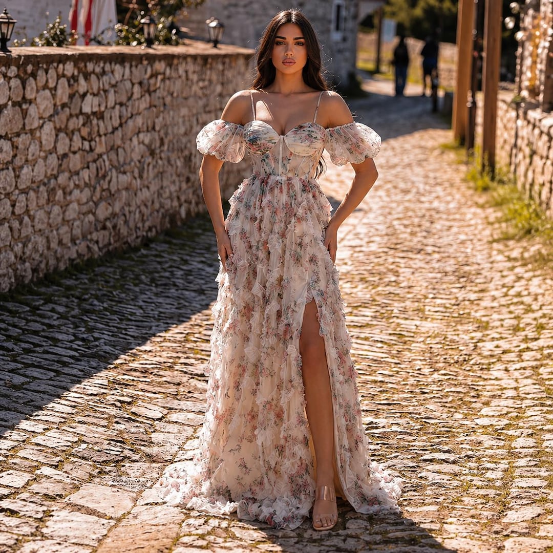 maxi dresses with spaghetti straps Pink Floral Spaghetti Straps Maxi Dress