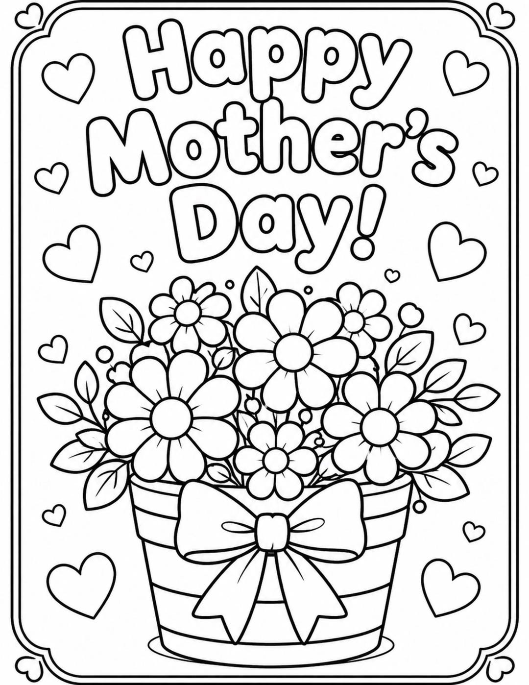 Mother's Day Flower Basket Coloring Page | Kids Craft Activity (digital ...