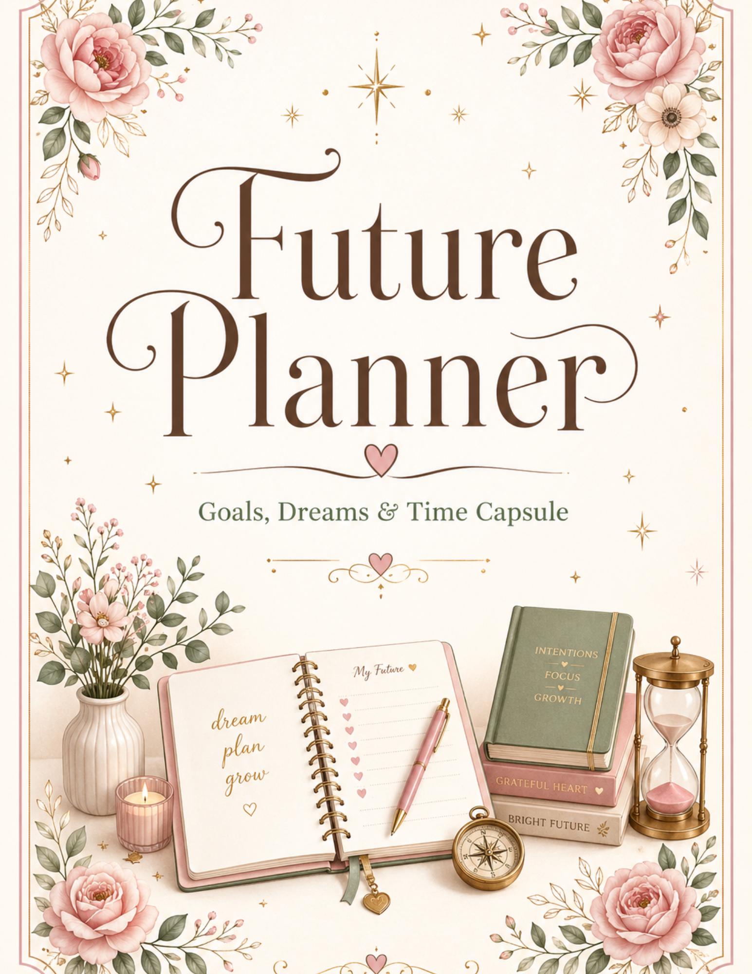 Future self planner printable, long-term goal setting journal, dream life workbook, life planning pages