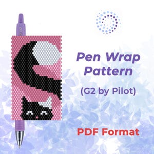 Patrón de envoltura de bolígrafo con cuentas de gato blanco y negro. Lindo diseño de punto peyote de gatito. Patrón de cuentas de gato esmoquin. Envoltura de bolígrafo DIY para amantes de los gatos.