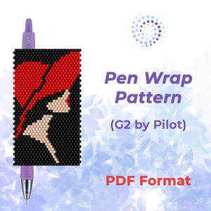 Abstract Woman Red Hat Beaded Pen Wrap Pattern Modern Girl Portrait Bead Pattern DIY Peyote Stitch Pattern