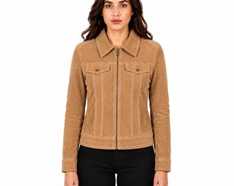 Women's Crocodile Embossed Suede Trucker Jacket – Handmade Silk Lined Coat