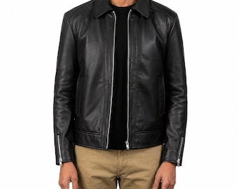 Chaqueta de motociclista para hombre de piel de cordero auténtica negra – Abrigo urbano hecho a mano