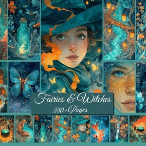 Zestaw do prowadzenia dziennika „Mystic Witches Fairies Junk Journal” | Pakiet fantastycznych efemeryd (do pobrania w wersji cyfrowej)