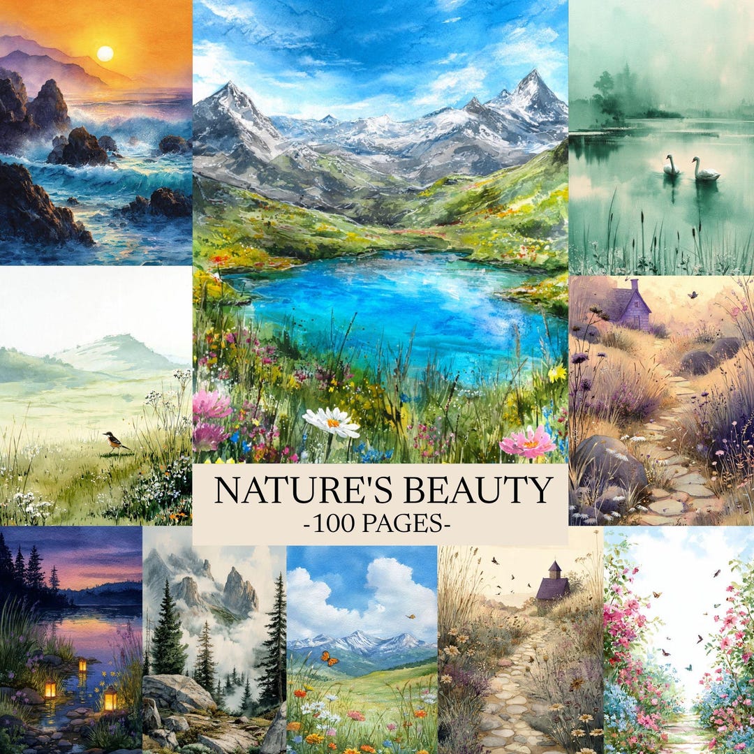 Watercolor Landscape Junk Journal Pages Kit (digital Download) - Etsy