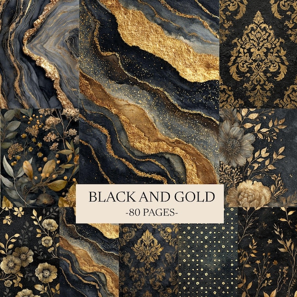Vintage Black Gold Junk Journal Pages, Antique Luxe Scrapbook Kit (Digital Download)