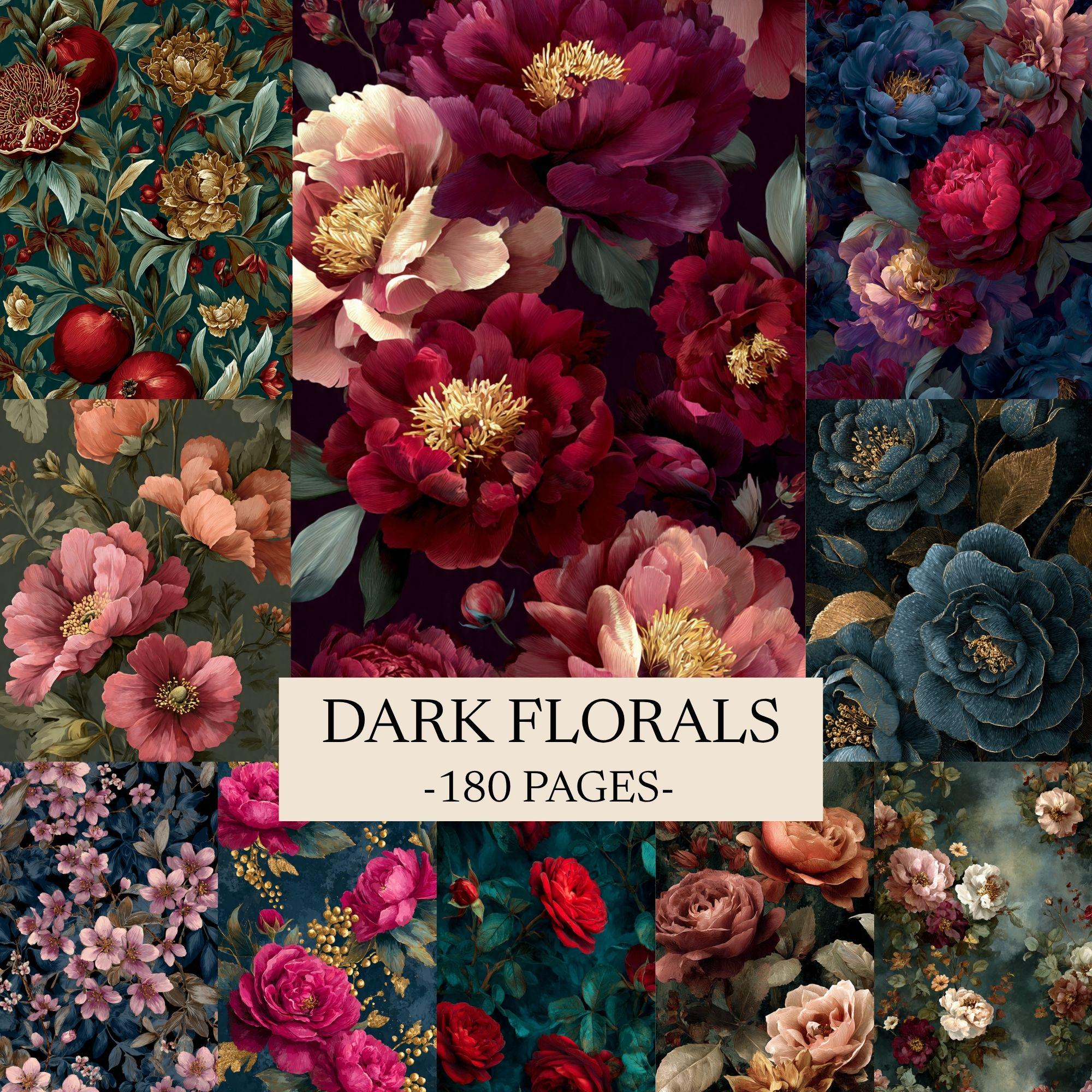Dark Floral Junk Journal Pages, Moody Botanical Scrapbook Paper, Gothic ...