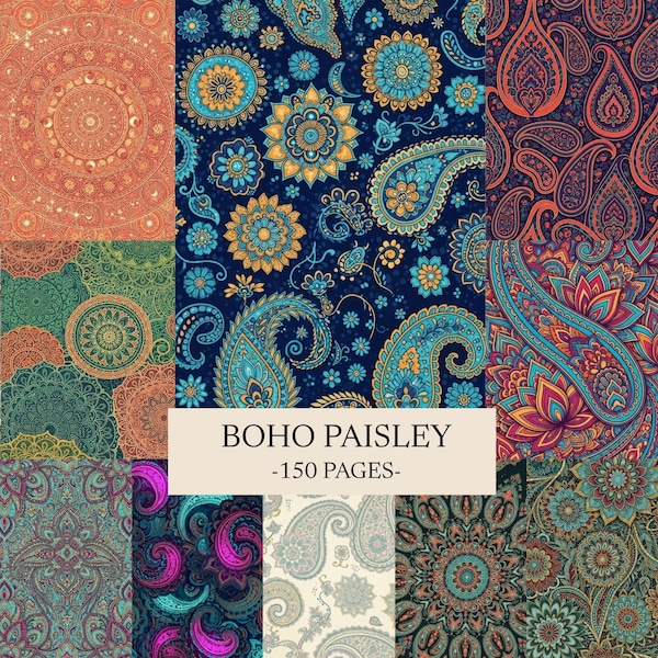 Boho Paisley Junk Journal Paper: Ornate Vintage Scrapbook Pages (Digital Download)