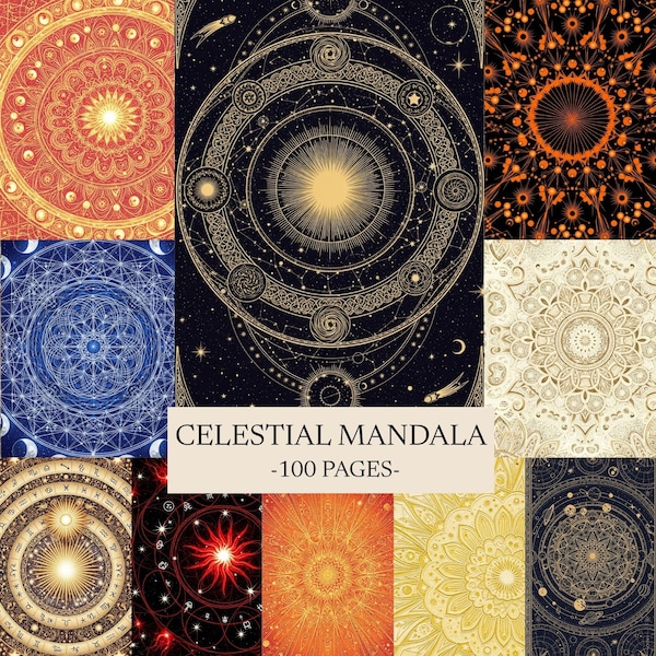 Celestial Mandala Digital Paper, Junk Journal Scrapbook Kit, Boho Astrology Pages (Digital Download)