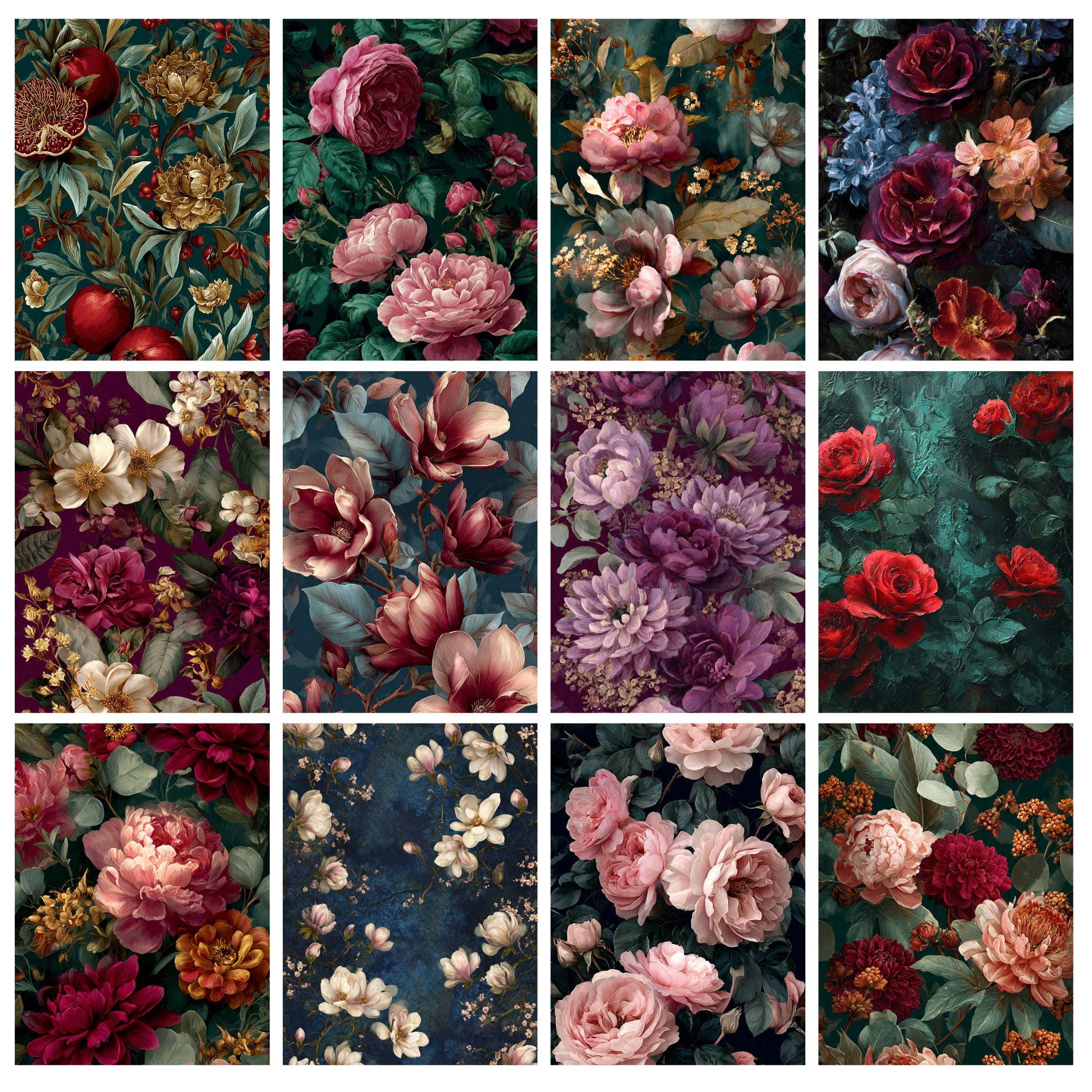 Dark Floral Junk Journal Pages, Moody Botanical Scrapbook Paper, Gothic ...