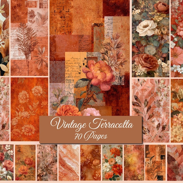 Vintage Terracotta Junk Journal Pages, Rustic Scrapbook Paper (Digital Download)