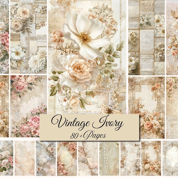 Vintage Ivory Junk Journal, Scrapbook Paper, Digital Paper, Journal Pages, Digital Download
