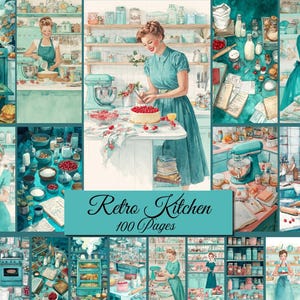 Retro Kitchen Junk Journal Pages, Vintage Cooking Scrapbook Paper Pack (Digital Download)