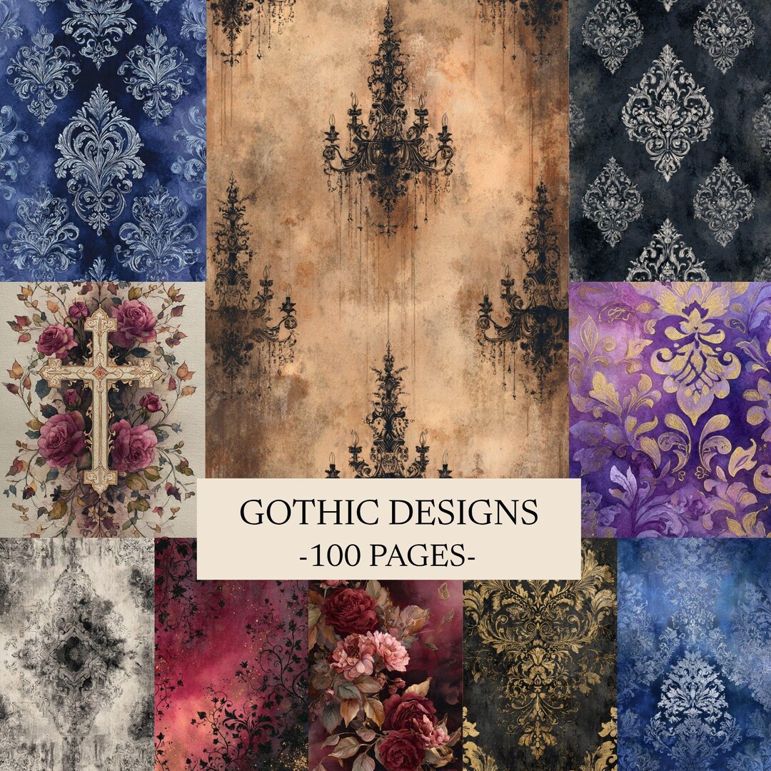 Gothic Damask Floral Digital Paper Pack, Junk Journal Ephemera (digital ...