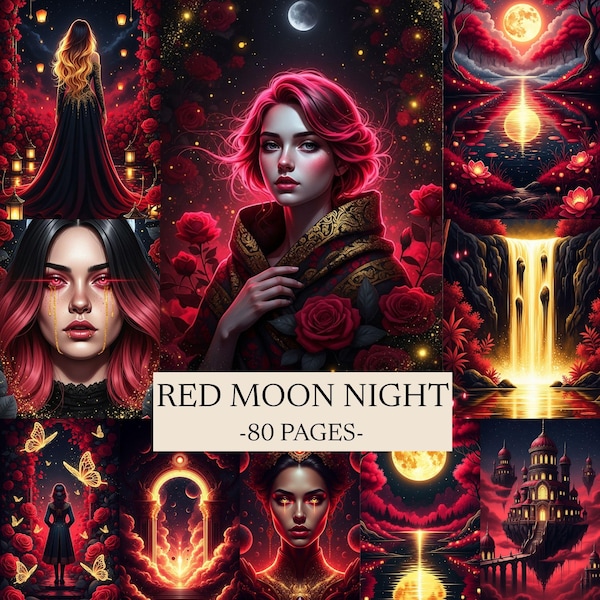 Red Moon Nights Gothic Fantasy Junk Journal Pages Kit (Digital Download)
