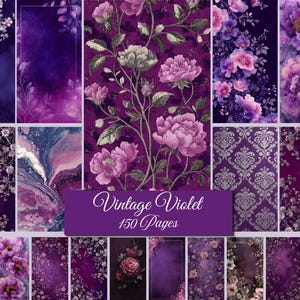 Vintage Violet Floral Digital Paper Pack, Junk Journal Scrapbook Pages (Digital Download)