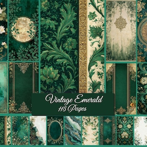 Vintage Emerald Floral Junk Journal Pages, Botanical Ephemera Kit (Digital Download)