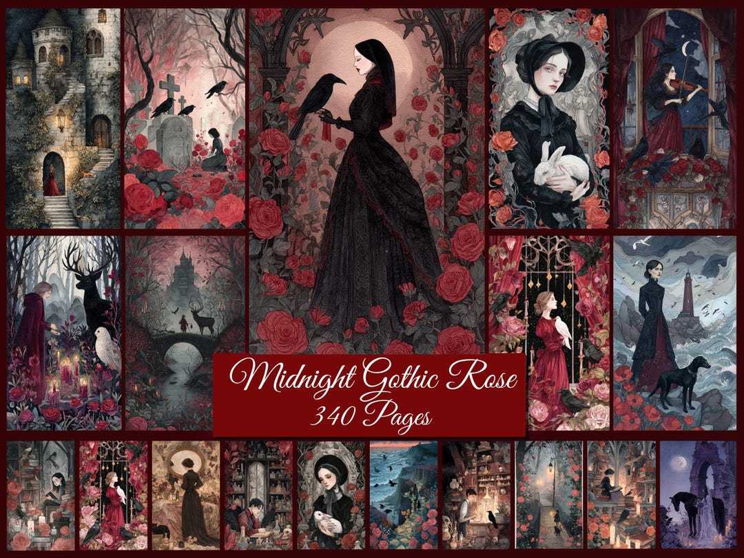 Gothic Rose Junk Journal Kit, Dark Vintage Printable Scrapbook Paper ...