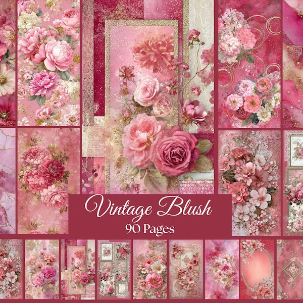 Vintage Blush Floral Junk Journal Pages (Digital Download)