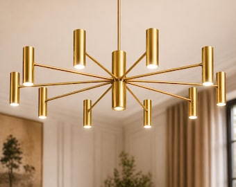 Mid Century Modern Chandelier 10 Light | Italian Brass Sputnik Ceiling Light | Luxury Dining Room Fixture