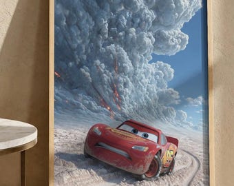 Lightning McQueen Poster - Cars Film Wandkunst, Pixar Racing Print, Disney Cartoon Decor, Geschwindigkeitsauto Art