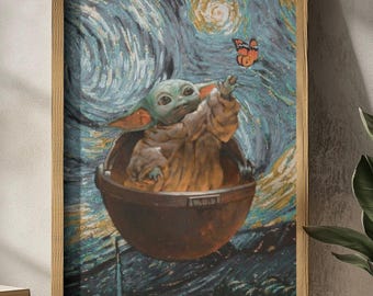 Baby Yoda Poster - Grogu Star Wars Wandkunst, niedlicher mandalorianisches Poster, Sci-Fi-Dekor, entzückende Charakterkunst