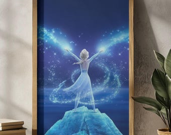 Elsa Frozen – Disney Princess Poster, Winter Magic Wall Art, Snow Queen Print, Fantasy Room Decor