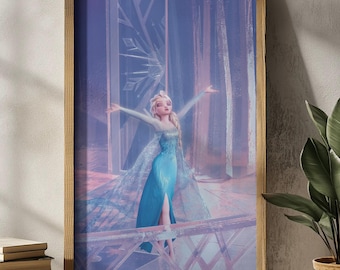 Elsa Frozen Poster – Disney Princess Wall Art, Ice Queen Print, Snow Magic Decor, Animated Movie Art