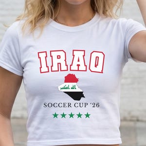 Iraq Soccer Cup 26 Baby Tee for Fans, Patriotic Flag MapY2K Crop Top for Game Day