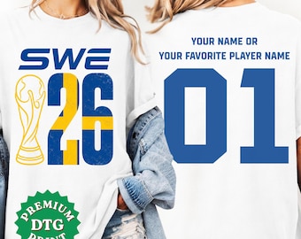 Camiseta personalizada de la selección sueca de fútbol 2026, con nombre y número personalizados. Ropa deportiva para los días de partido.