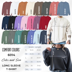 Comfort Colors 1717 Unisex Long Sleeve Shirt Color and Size Chart