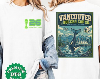 Vancouver Soccer Cup 2026 T-Shirt with Retro Orca Print, Vintage Host City Match Day Tee