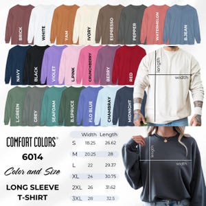 Comfort Colors 1717 Unisex Long Sleeve Shirt Color and Size Chart