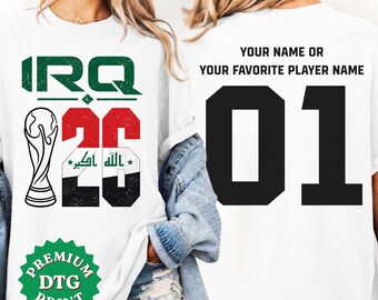 Custom Iraq Soccer Jersey T-Shirt, Personalized Match Day Tee with Iraq Flag Design for 2026
