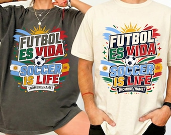 Camiseta personalizada "Fútbol es Vida" con nombre, camiseta gráfica "Fútbol es Vida", regalo para la Copa de Fútbol 2026