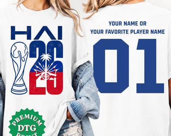 Kundenspezifisches Haiti 2026 Fußball Cup-Jersey-T-Shirt, personalisiertes Spieltag-T-Stück mit Haiti-Flagge