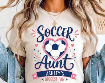 Camiseta personalizada de tía futbolera con corazones retro, camiseta personalizada para el día del partido de la Copa de Fútbol 2026.