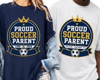 Camiseta personalizada "Orgulloso padre/madre de un futbolista", camiseta con nombre personalizado para el día del partido de la Copa de Fútbol 2026.
