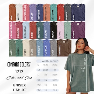 Comfort Colors 1717 Unisex T-Shirt Color and Size Chart